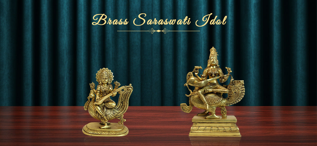 Brass Saraswati Idol, enhances Learning Energy and Wisdom everywhere