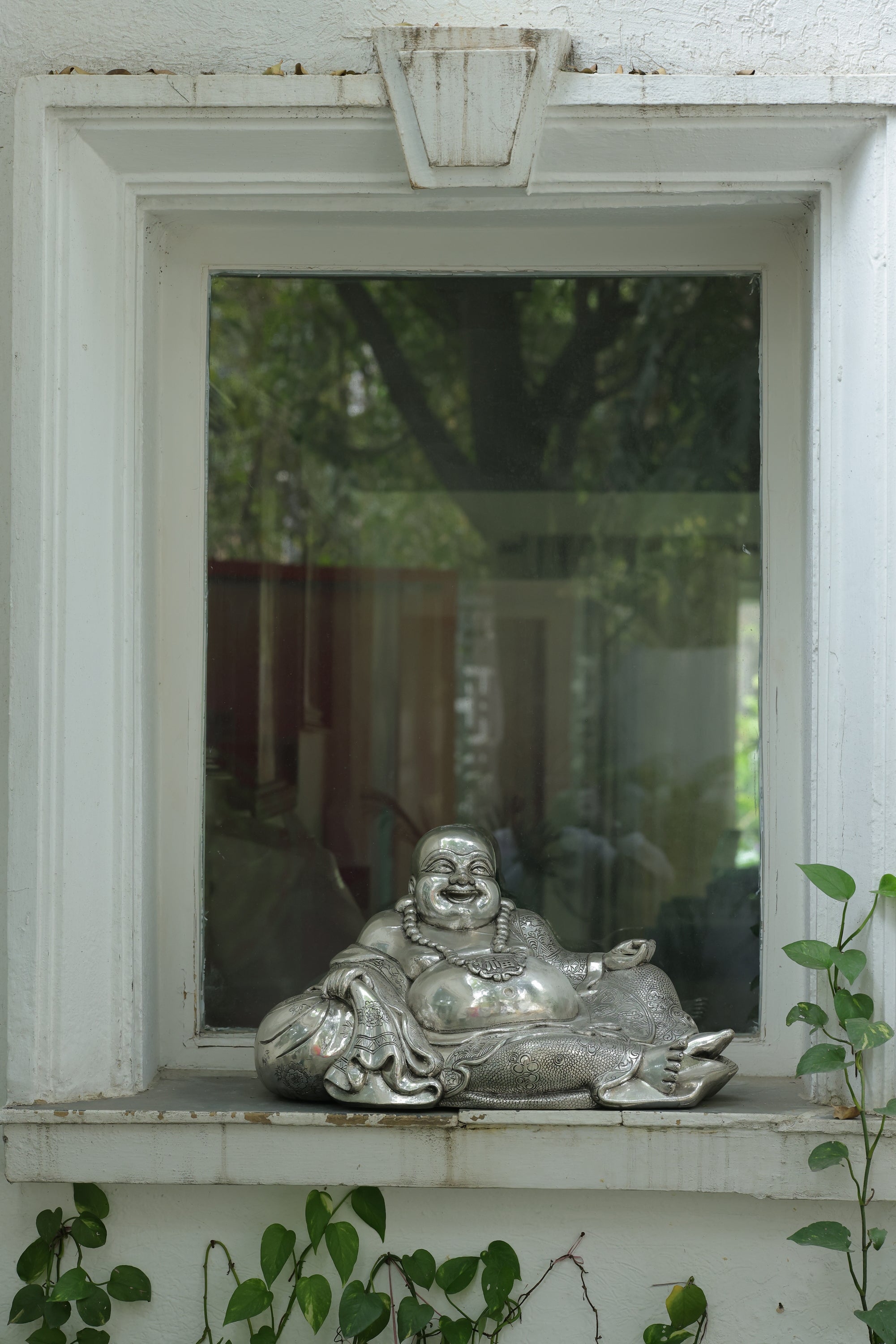 Silver Laughing Buddha Statue 1