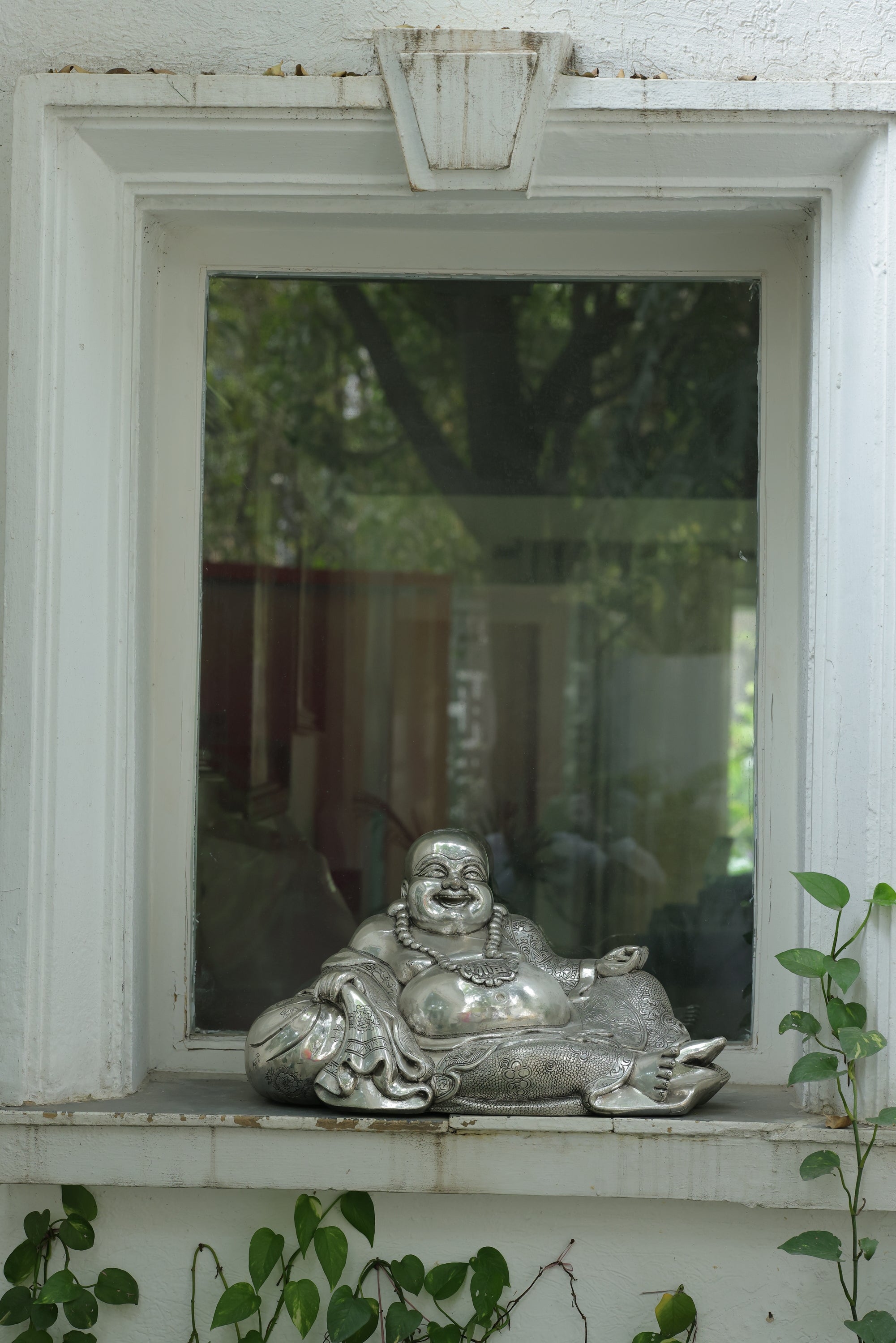Silver Laughing Buddha Statue 2
