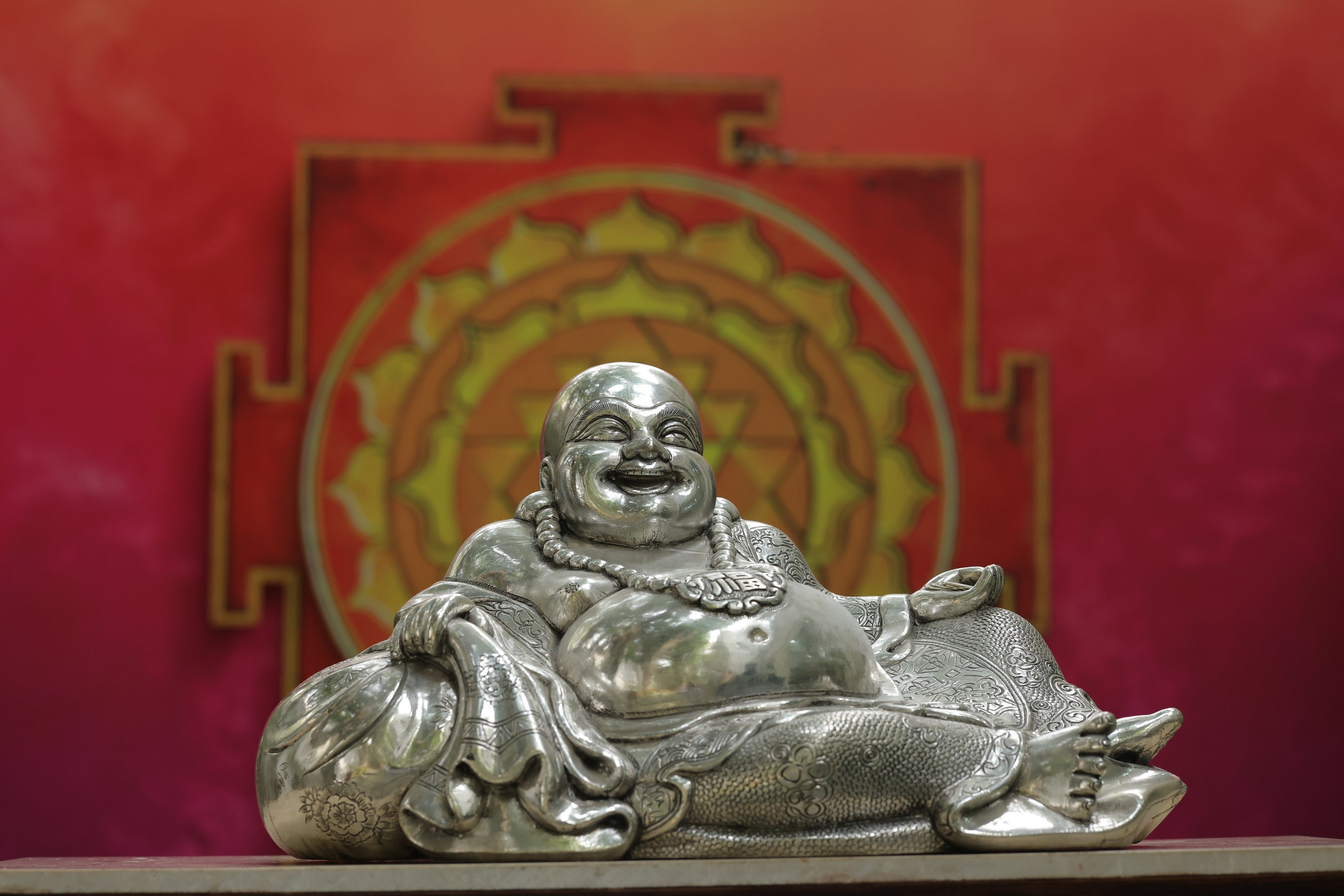 Silver Laughing Buddha Statue 4