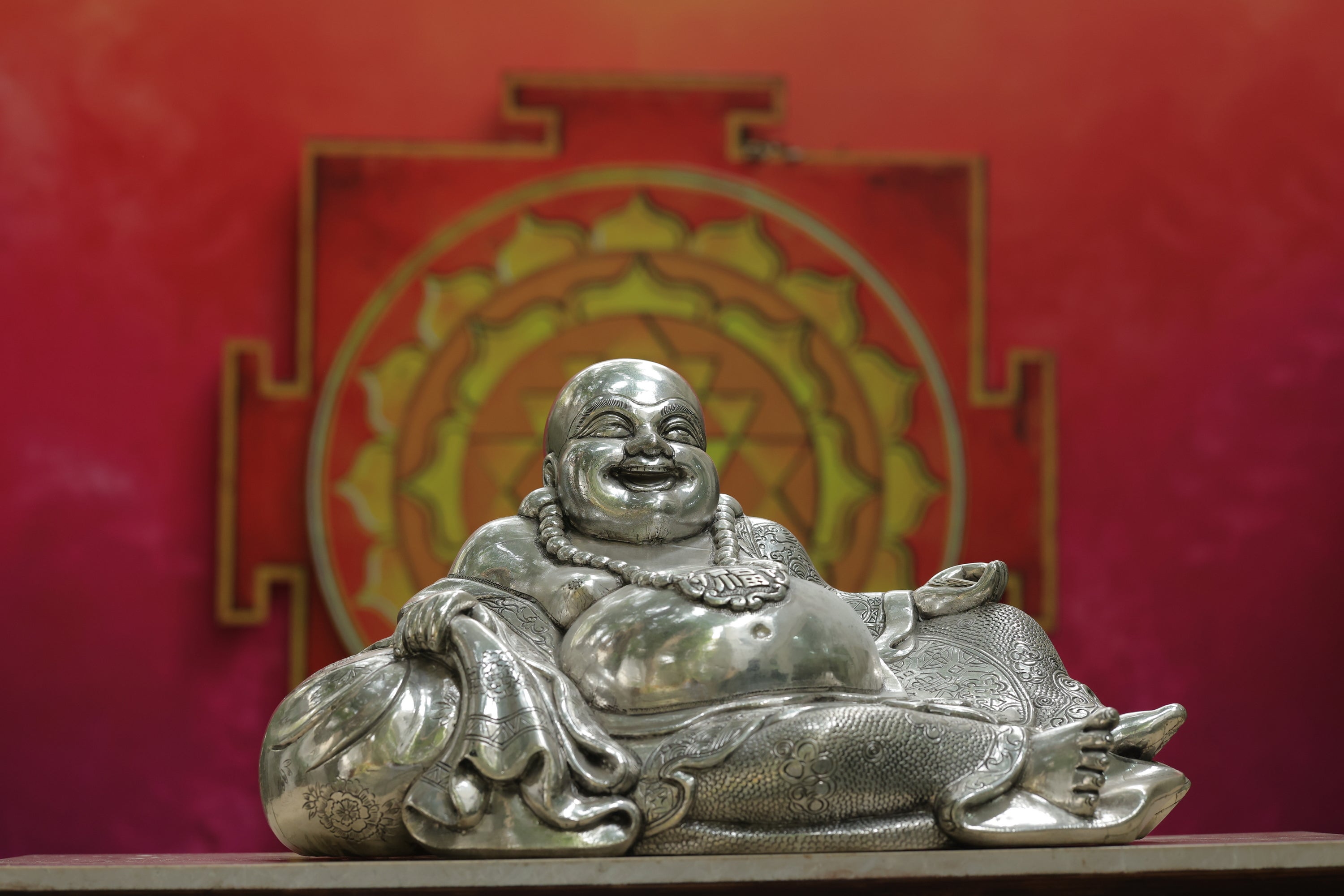 Silver Laughing Buddha Statue 5