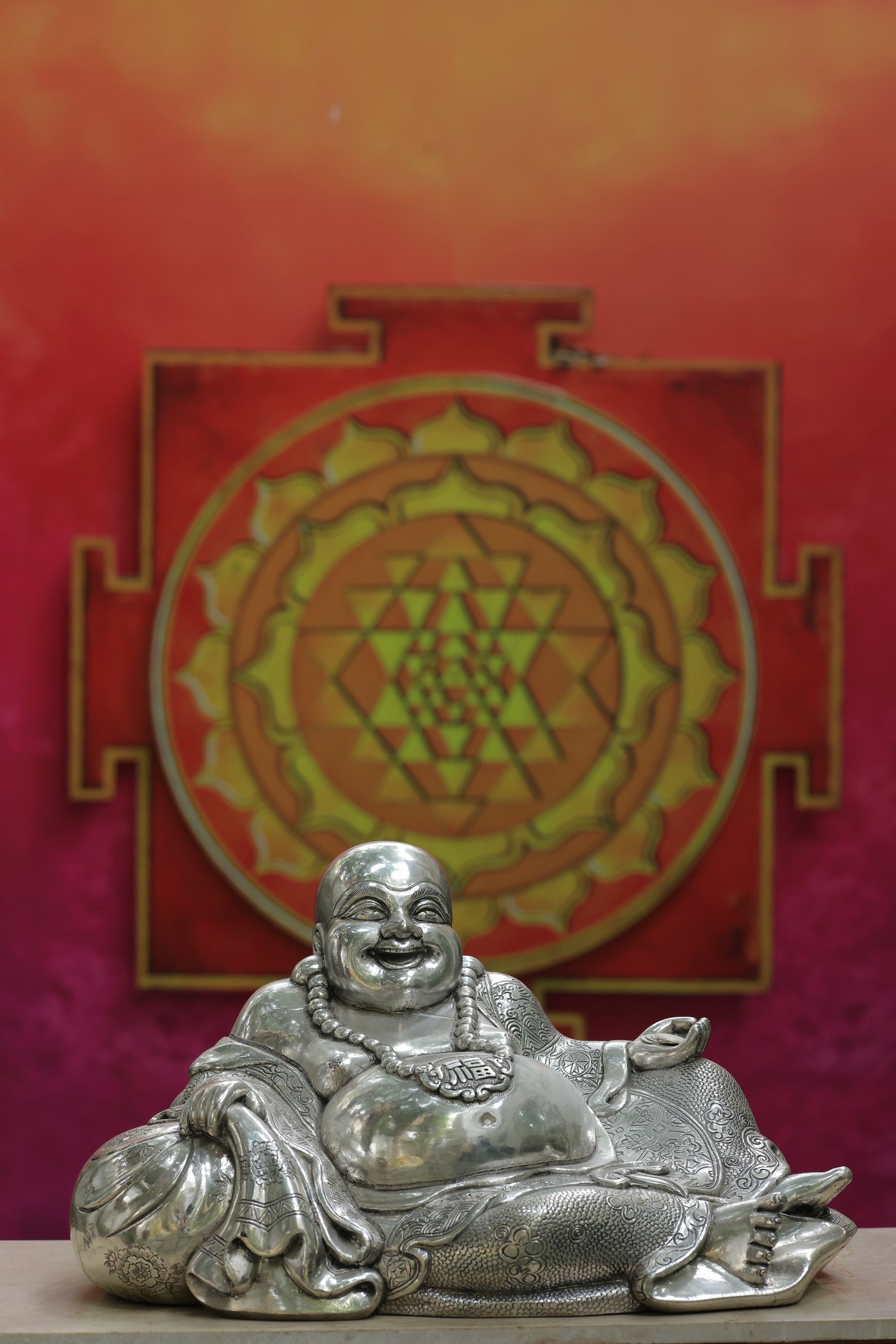 Silver Laughing Buddha Statue 6