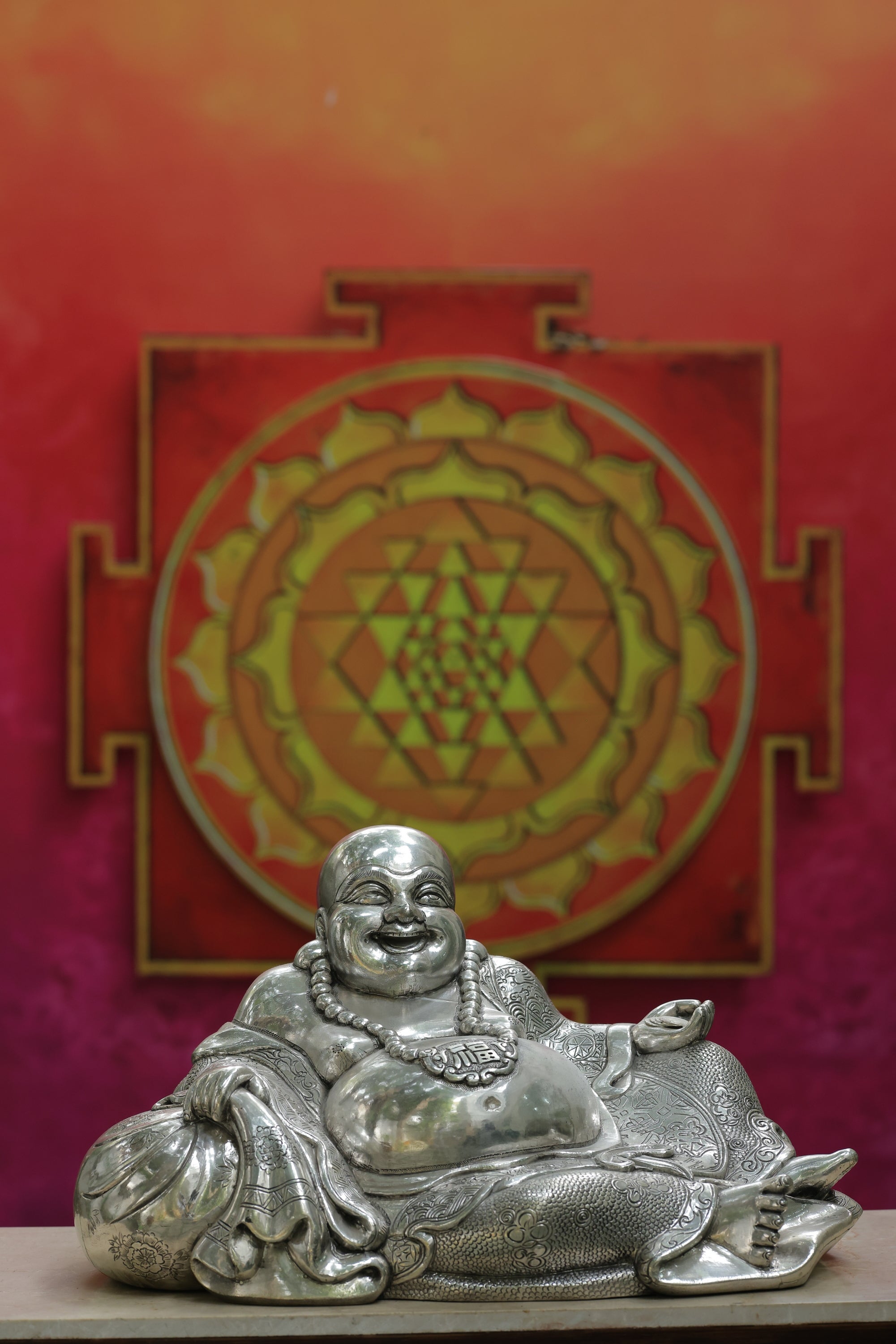 Silver Laughing Buddha Statue 7