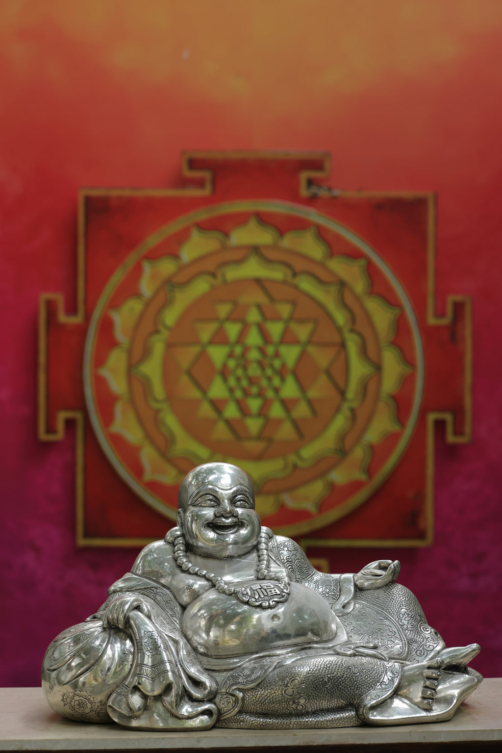 Silver Laughing Buddha Statue 7