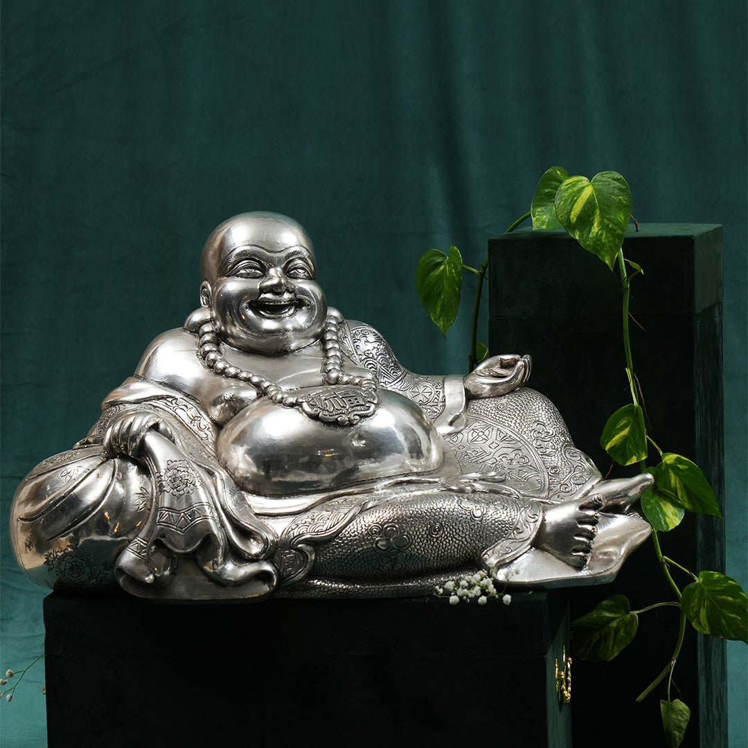 Silver Laughing Buddha Statue