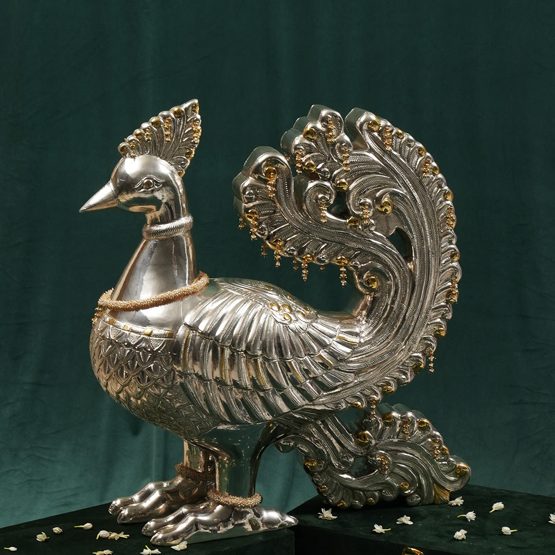 Buy Silver Mayur Sculpture – Grace, Wisdom & Renewal – Siddhhi Arts